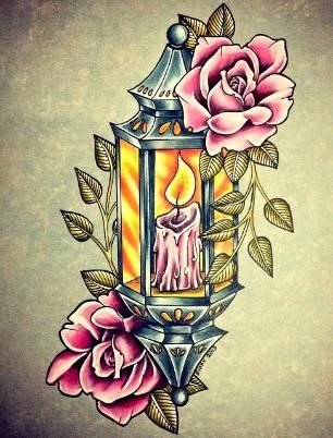 Candle tatoveringsdesign med blomst