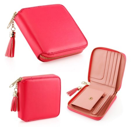 Kvinders mørk pink lædermønt mini -tegnebog