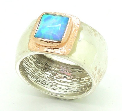 Opal besat sølv unisex ring