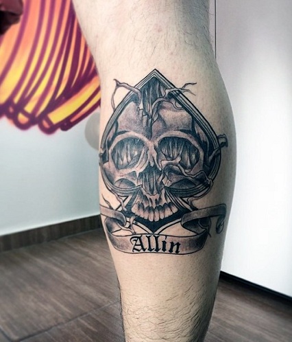 Sort Inked Skull Design Aces Tattoo Design