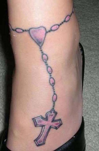Pink Rosary Beads Tattoo