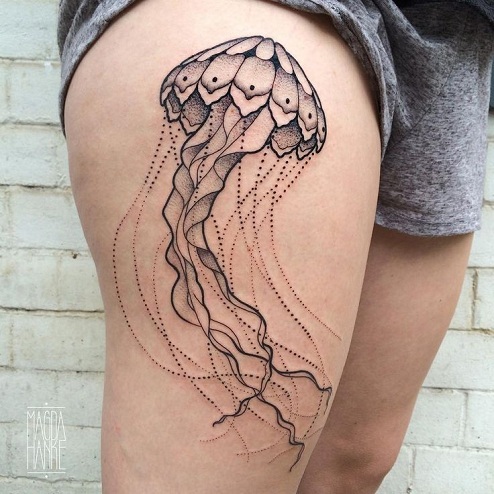 Black Dot work Jellyfish Tattoos