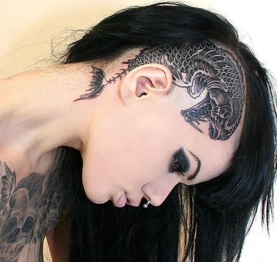 Bone Fish Hair Tattoo Design