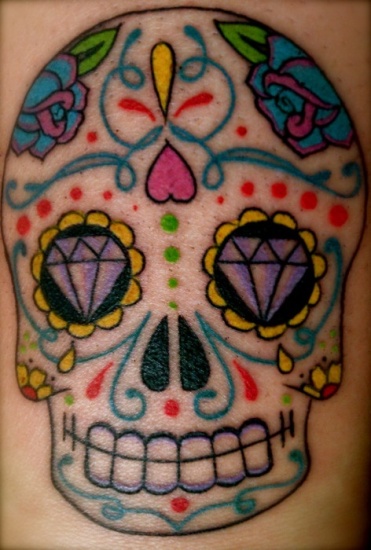Lányos koponya mexikói tetoválás tervezés