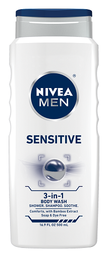 NIVEA MEN Sensitive 3 az 1-ben testmosó testre, arcra és amp; Haj, 16,9 oz palack