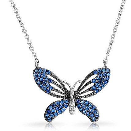Blå Sterling Steel Butterfly Charm Halskæde