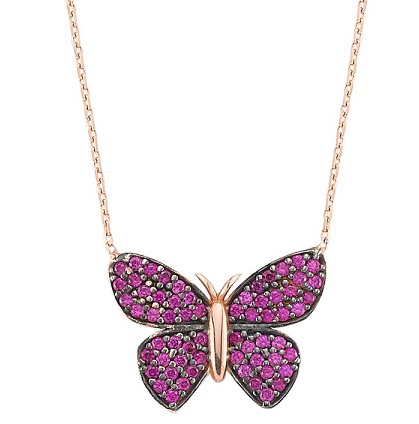 Rózsaszín pillangó nyaklánc Swarovski kristályokkal