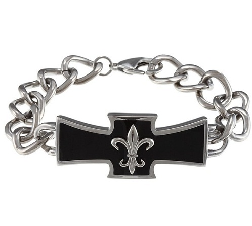 Titanium sort harpiks Fleur De Lis mænds armbånd