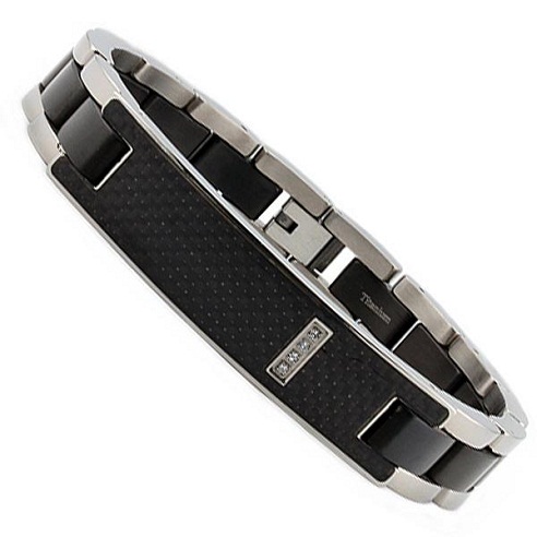 Mænds Titanium Cubic Zirconia armbånd med kulfiber ID