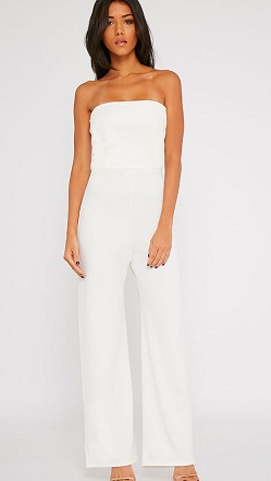 Stropløs creme læder panel jumpsuit