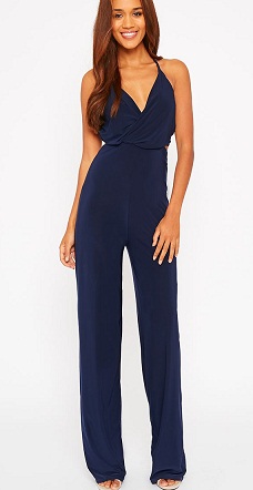 Navy Slinky Cross Front Jumpsuit