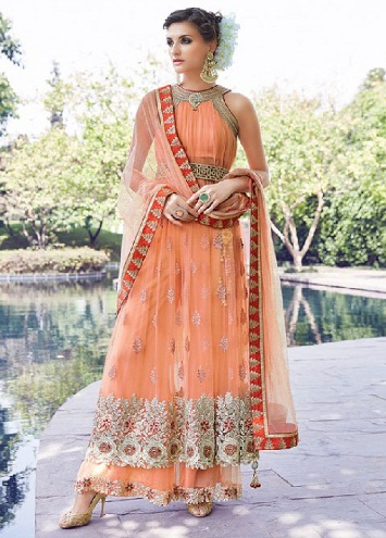 Ærmeløs Net Salwar Suit med Resham Work