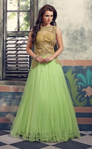 Gulvlængde Zari Neck Design Salwar Kameez
