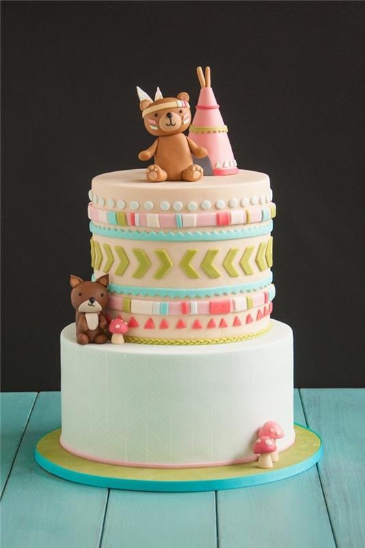 koristele kakkuja fondantilla epätavallisella lasten toeella