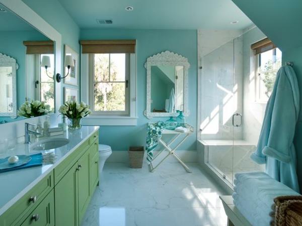unelma kylpyhuone taivaansininen sininen seinäpeili tulppaanit