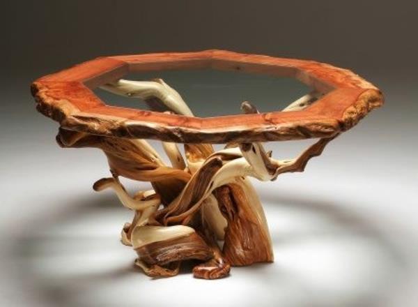 driftwood -värinen sohvapöytä rakentaa temaattisesti