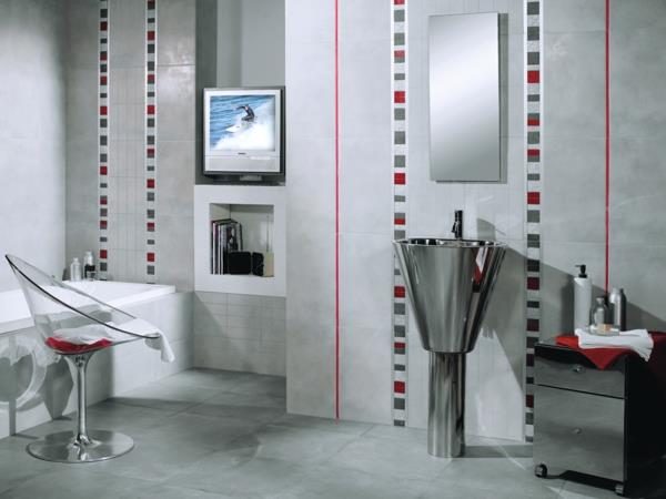 kylpyhuone laatat ideoita harmaa muotoilu värikäs kuvio piristää laatat