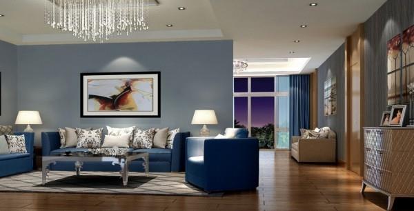 trendikkäät värit olohuoneen suunnittelussa siniset huonekalut