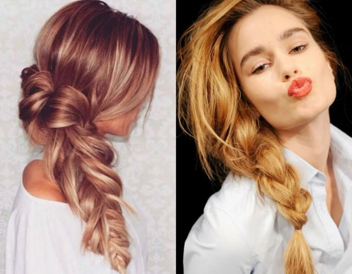 trendi kampaus naiset 2017 balayage pitkät hiukset letit