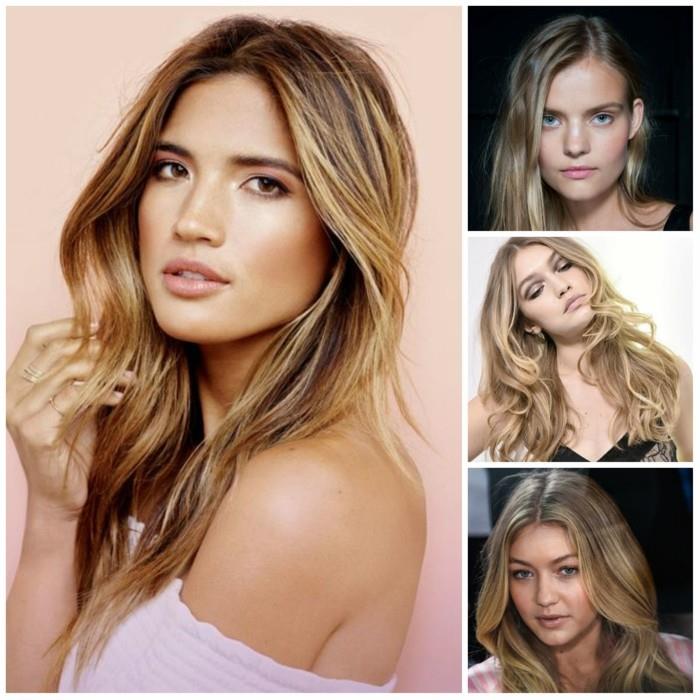 trendi kampaus naiset 2017 balayage strobin pitkät hiukset kiharat