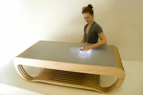 trendikäs erikoinen sohvapöytä puinen valolevy kosketusnäyttö