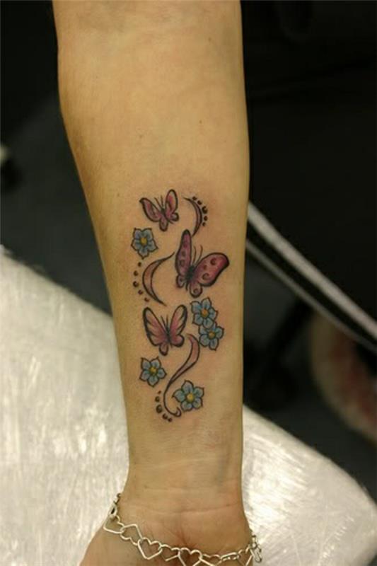 trendikäs tatuointi ranneideoita värikkäitä kukkia