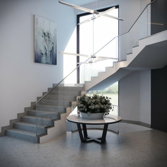 portaikko suunnittelu lasi kaide pyöreä sivupöytä elävät ideat eteinen