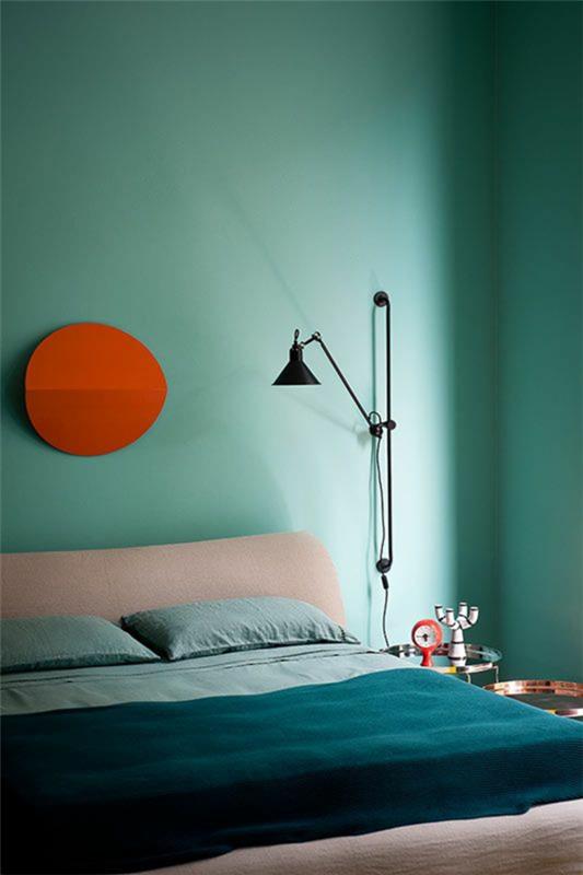 turkoosi väripaletti seinän värit makuuhuoneen sänky