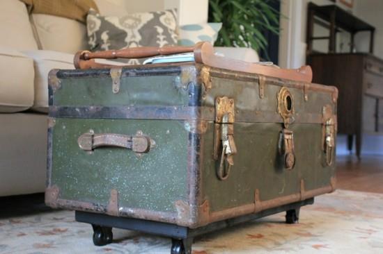 rintapöytä retro vanhasta matkalaukusta