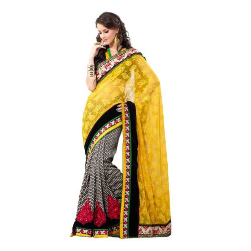 The Yellow Fancy Embroidery Saree