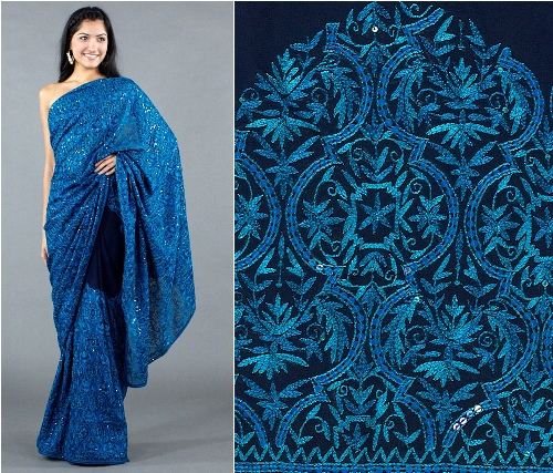Aqua Blue Embroidery Saree