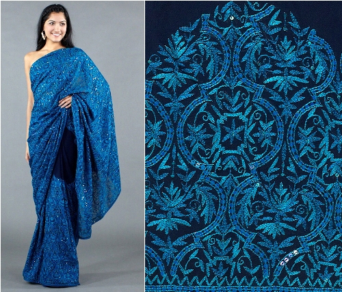 Az Aqua Blue hímzés Saree