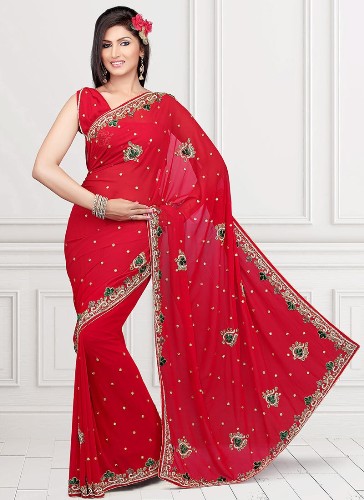 A Red Designer hímzés Saree