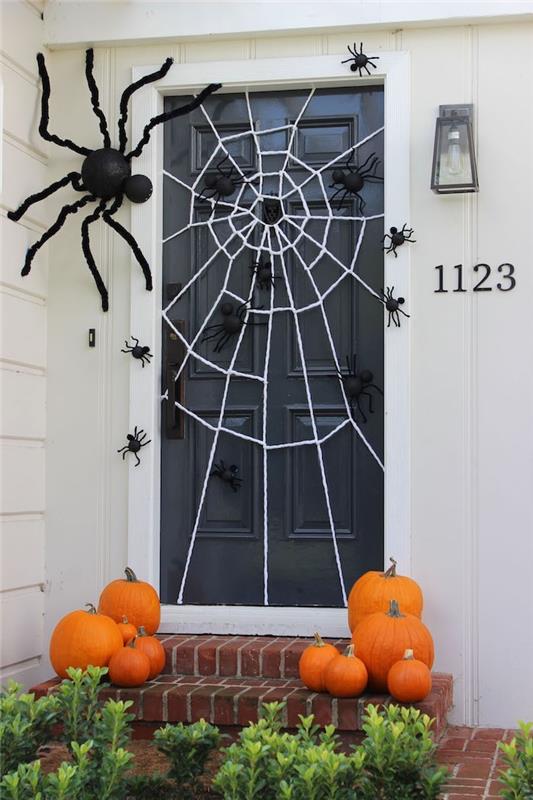 oven koristelu halloweeniin hämähäkinverkoilla