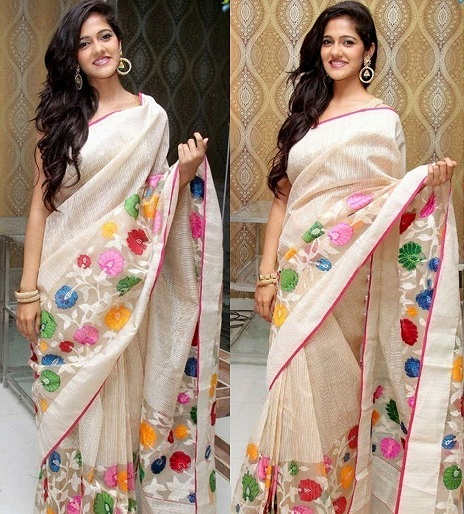 Hvid broderet Saree