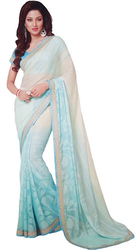 Hvid Chiffon Saree