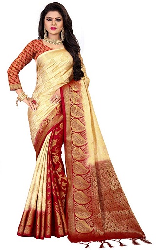 Hvid silke Saree