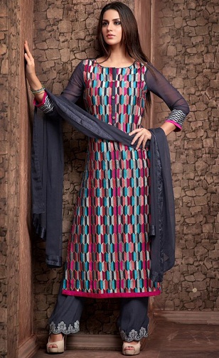 Georgette varrás nélküli Salwar öltöny