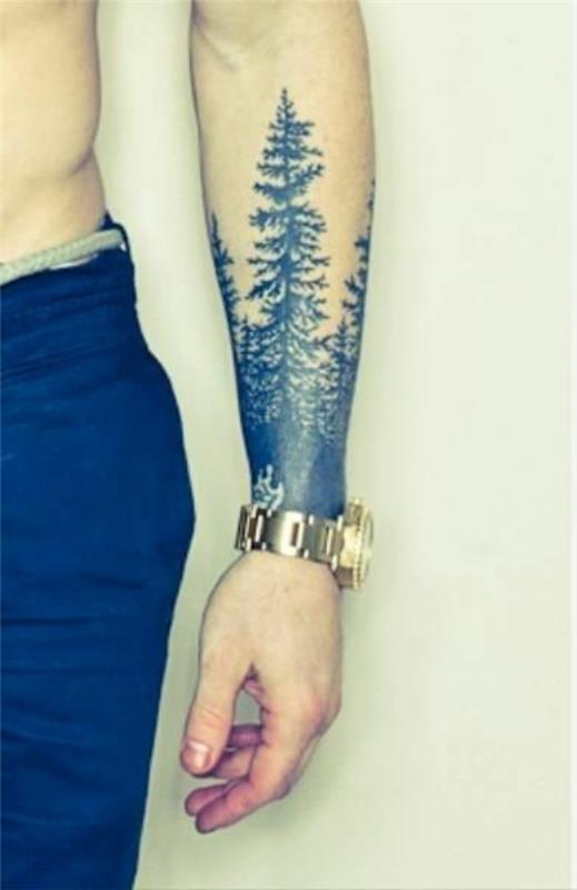 kyynärvarren tatuointi mies motiiveja puita