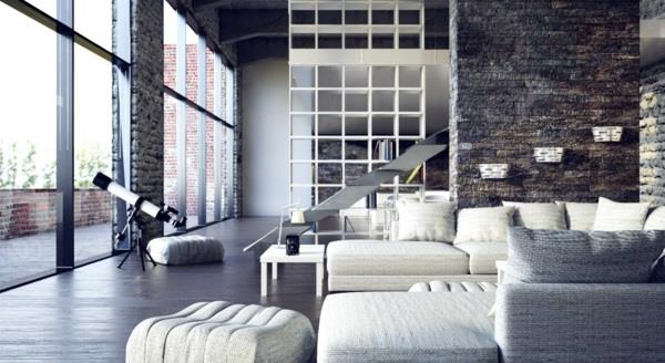 kaupunkiparvi sisustus tyyli moderni olohuone suuret sohvat