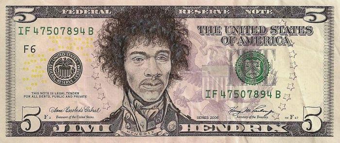 Yhdysvaltain dollarin setelit jimi hendrix kasvot
