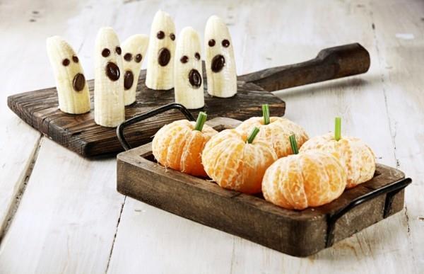 vegaanisia ideoita halloween -sormiruokaan banaaneihin klementiinit