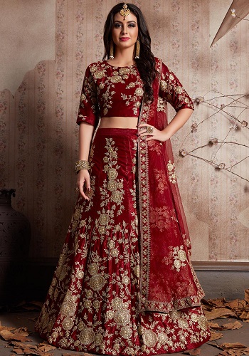 Broderet fløjl Lehenga choli