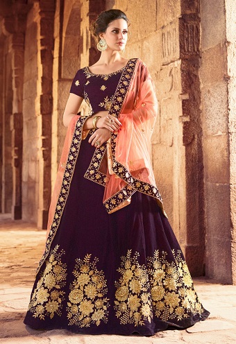 Sort fløjl Lehenga