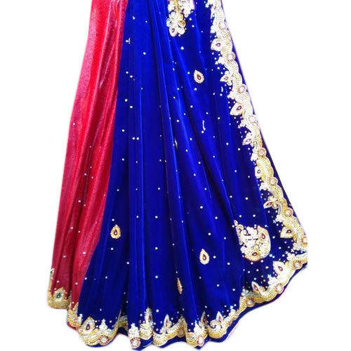 Velvet Saree Med Stenarbejde