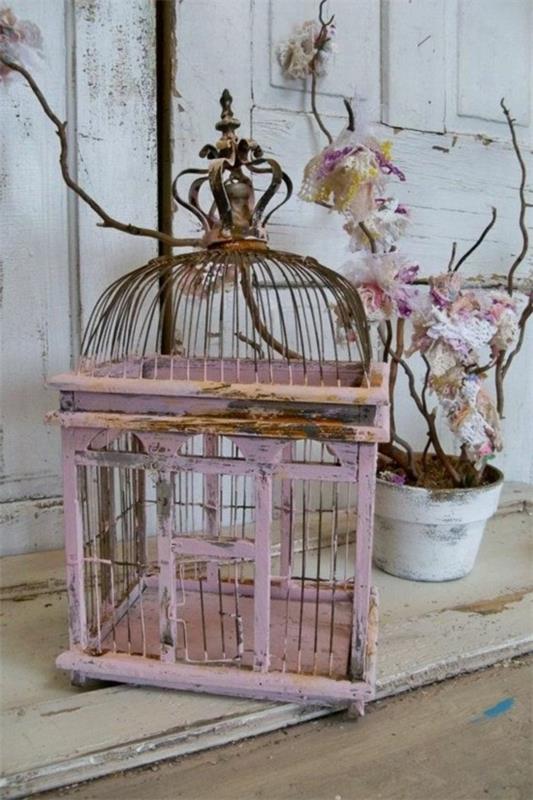 vintage romanttinen lintuhäkki koristeidea