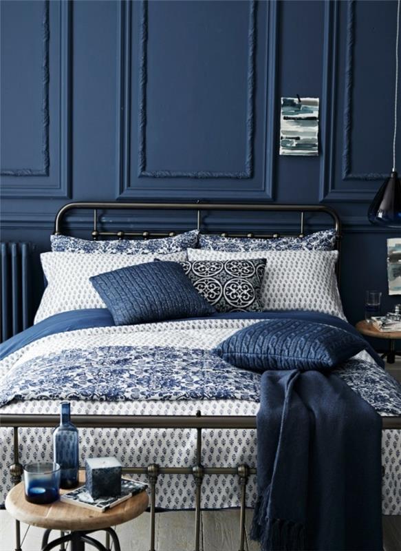 vintage makuuhuone siniset sävyt seinäpaneelit