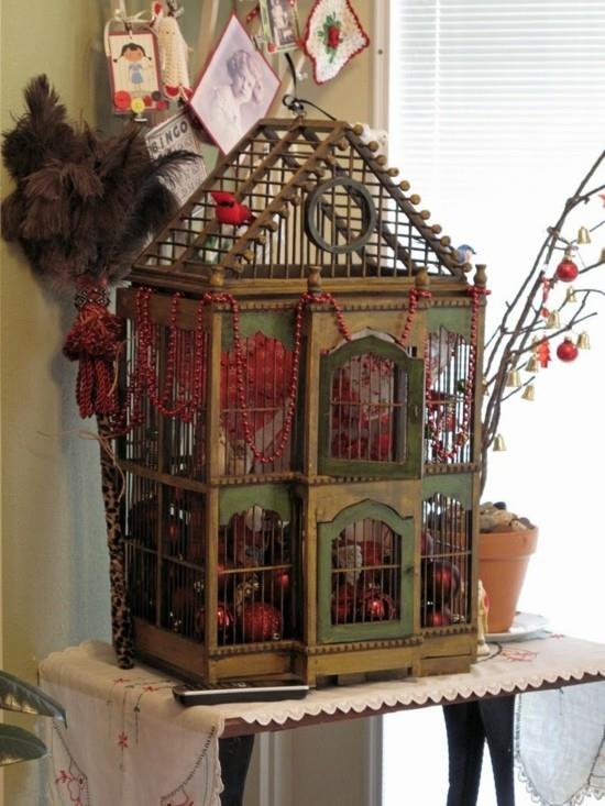 vintage joulukoristeita lintuhäkin koristelu
