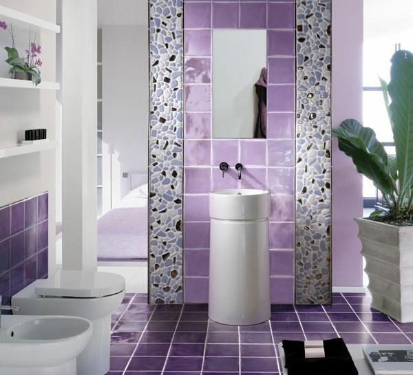 violetti väri laatta kylpyhuone pesuallas naisellinen