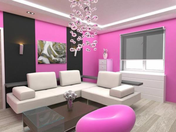 virtuaalinen olohuoneen sisustus vaaleanpunainen kattokruunulasi